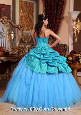 Blue Ball Gown Strapless Quinceanera Dress  Appliques with Beading