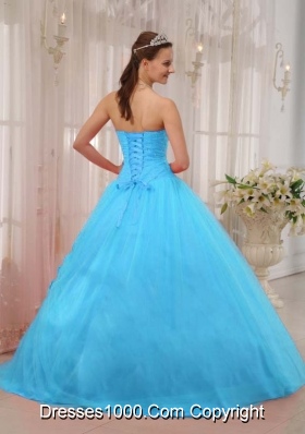 Blue Ball Gown Sweetheart Quinceanera Dress with  Tulle Beading