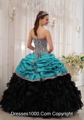 Brand New Turquoise and Black Ball Gown Sweetheart Quinceanera Dress