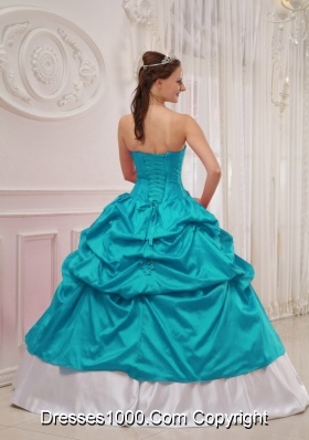 Teal and White Sweetheart Taffeta Beading and Pick-ups Quinceanera Dress