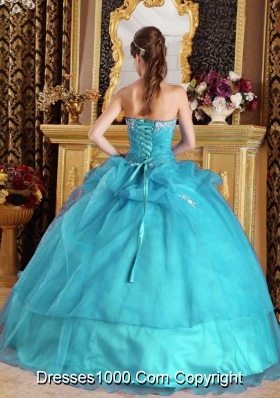 Teal Ball Gown Sweetheart Quinceanera Dress with  Organza Appliques