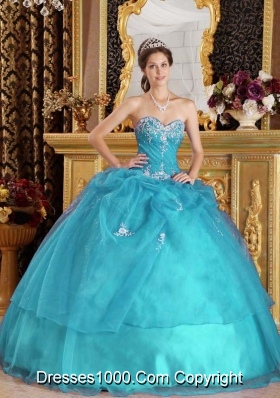 Teal Ball Gown Sweetheart Quinceanera Dress with  Organza Appliques