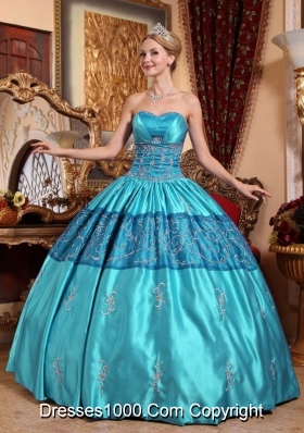 Teal Ball Gown Sweetheart Quinceanera Dress with  Taffeta Embroidery