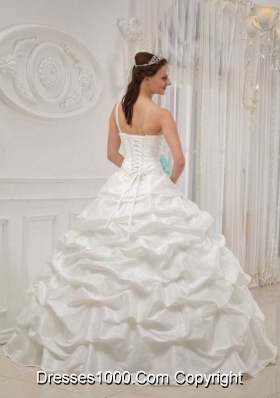 White Ball Gown One Shoulder Quinceanera Dress with Taffeta Beading