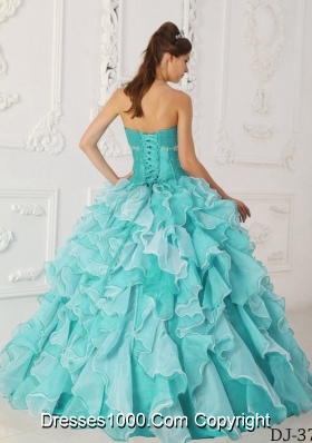 Aqua Blue  Princess Sweetheart Quinceanera Dress Taffeta Organza Beading