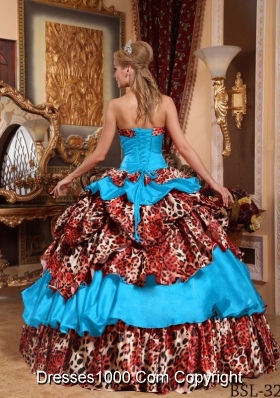 Blue Ball Gown Strapless Floor-length Quinceanera Dress with Taffeta Pick-ups