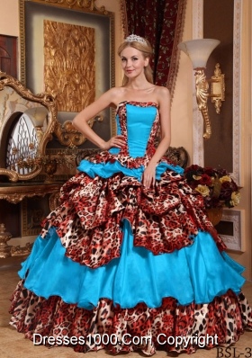 Blue Ball Gown Strapless Floor-length Quinceanera Dress with Taffeta Pick-ups