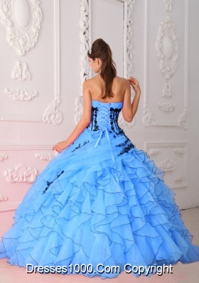 2014 Cute Sweet Ball Gown Strapless Appliques in Aqua Blue Quinceanera Dress with Ruffles