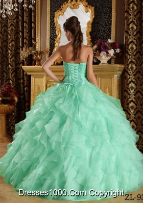 Apple Green Strapless  Satin and Organza Embroidery Quinceanera Dress with Beading