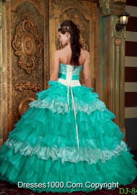 Puffy Strapless Floor-length Quinceanera Dress in Aqua Blue