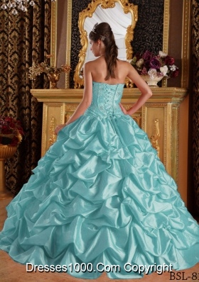 Aqua Blue Ball Gown Sweetheart Quinceanera Dress  with Taffeta Emboridery  Beading