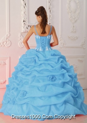 Baby Blue Ball Gown Straps Quinceanera Dress with Organza Appliques