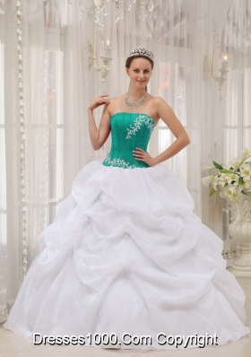 Ball Gown White Ball Gown Strapless Appliques and Pick-ups Quinceanera Dress