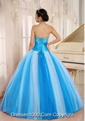 Blue and White 2014 New Arrival Strapless Appliques For Dress For Quinceaneras