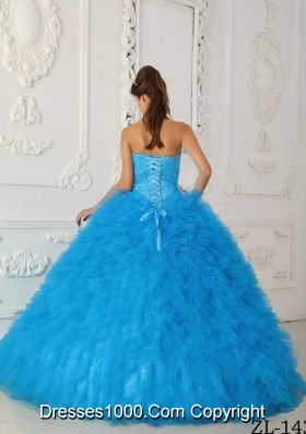 Exquisite Aqua Blue Ball Gown Sweetheart with Beading Quinceanera Dress