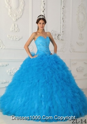 Exquisite Aqua Blue Ball Gown Sweetheart with Beading Quinceanera Dress