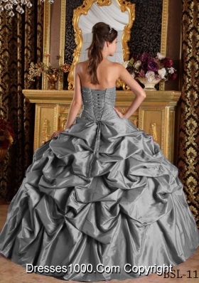 Gorgeous Gray Puffy Strapless Beading for 2014 Quinceanera Dress with Pick-ups