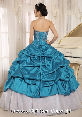 Luxurious Blue and White Quinceanera Dress With Embroidery Sweetheart Pick-ups 2013