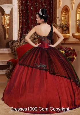 One Shoulder Beading and Appliques Burgundy Quinceanera Dresses Gowns