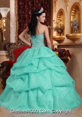 Perfect Aqua Blue Ball Gown Sweetheart Beading Quinceanera Dress with Pick-ups