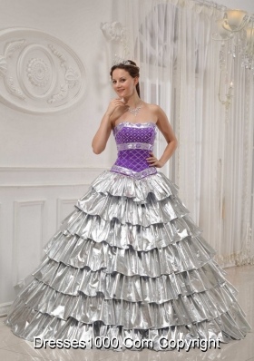 Popular Princess Strapless Beading Quinceanera Dress with Ruffled Layers for 2014