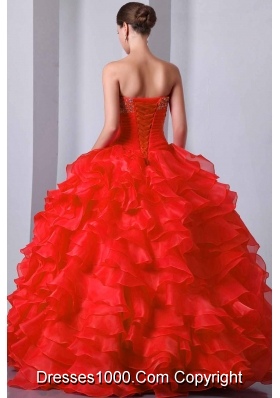 Red Princess Sweetheart Beading and Ruffles Quinceanera Gowns