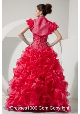 Red Princess Sweetheart Organza Beading and Ruffles Quinceneara Dresses