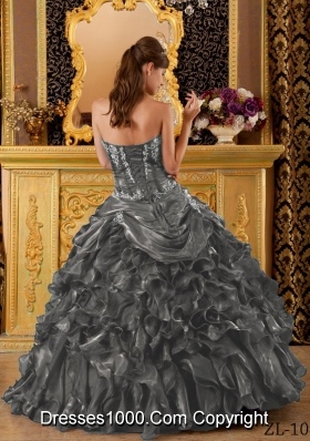 The Brand New Style Dark Gray Puffy Sweetheart with Ruffles for 2014 Quinceanera Dress