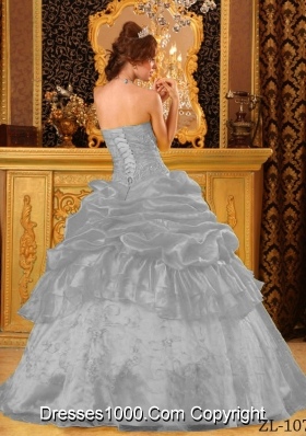 The Most Popular Gray Puffy Strapless with Appliques Quinceanera Dress for 2014