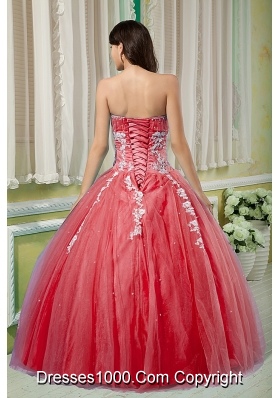 Watermelon Sweetheart Tulle Appliques Quinceneara Dresses On Sale