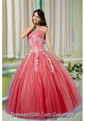 Watermelon Sweetheart Tulle Appliques Quinceneara Dresses On Sale