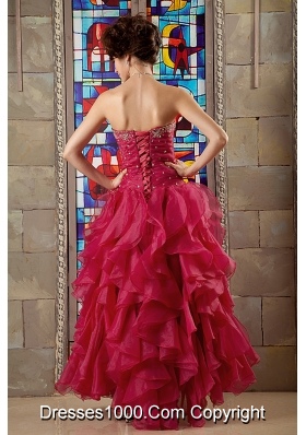 Wine Red A-line Sweetheart Organza Beading and Ruffles Sweet 16 Dresses