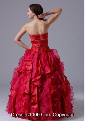 Wine Red Beaded Decorate Bust Quinceanera Gown with Ruffles