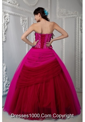 Wine Red Sweetheart Sequins and Bowknot Quinceanera