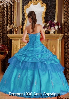 2014 Fashionable Aqua Blue Ball Gown Sweetheart Beading Quinceanera Dress with Appliques