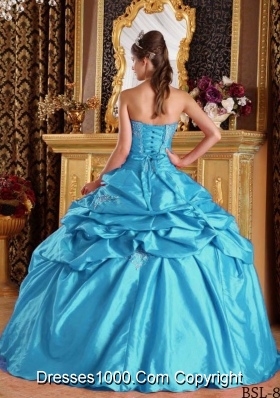 Aqua Blue Ball Gown Strapless Floor-length Quinceanera Dress with Taffeta