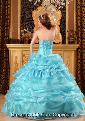 Aqua Blue  Ball Gown Sweetheart Floor-length Quinceanera Dress with Organza Appliques