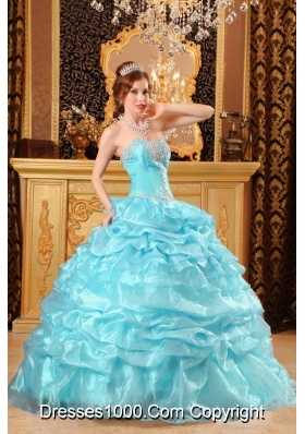 Aqua Blue  Ball Gown Sweetheart Floor-length Quinceanera Dress with Organza Appliques