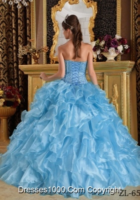 Aqua Blue  Ball Gown Sweetheart Floor-length Ruffles Quinceanera Dress  with Organza