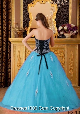 Aqua Blue Princess Sweetheart Beading Quinceanera Dress with Hand Made Flowers