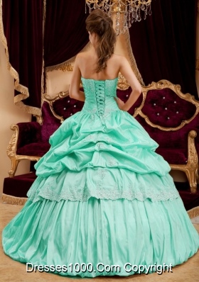 Beautiful Ball Gown Strapless Apple Green Quinceanera Dress  with Taffeta Appliques