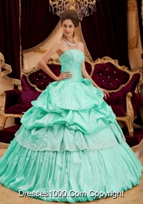 Beautiful Ball Gown Strapless Apple Green Quinceanera Dress  with Taffeta Appliques