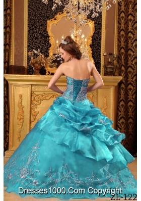 Elegant Teal Ball Gown Strapless Beading Quinceanera Dress with Appliques