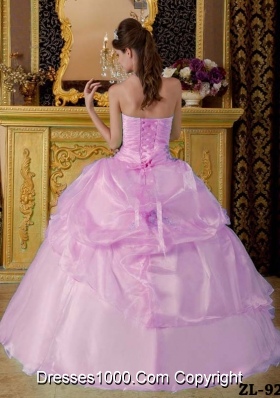 2014 Lovely Pink Ball Gown Strapless Beading Quinceanera Dress with Appliques