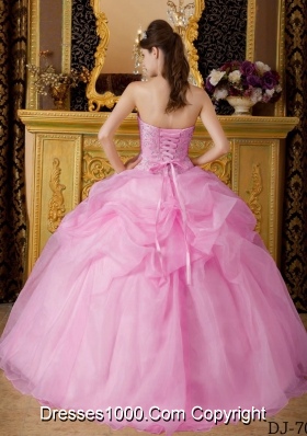 2014 Pink Ball Gown Strapless Beading Quinceanera Dress with Appliques