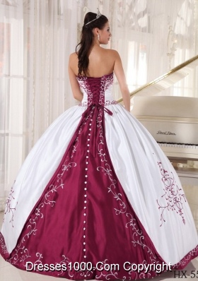 Ball Gown Embroidery White and Red Quinceanera Dresses Satin Ball Gown