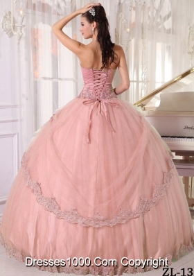 Beautiful Lace Sweetheart Ball Gown Pink Quinceanera Dress with Appliques