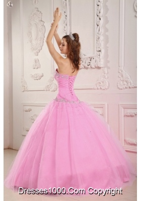 Lovely Ball Gown Sweetheart Appliques Pink Quinceanera Dress with Beading