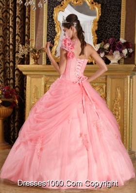 Puffy One Shoulder 2014 Pretty Quinceanera Dress with Appliques