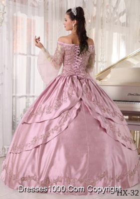 2014 Cute Baby Pink Ball Gown Off The Shoulder Sweet 16 Dresses with Appliques